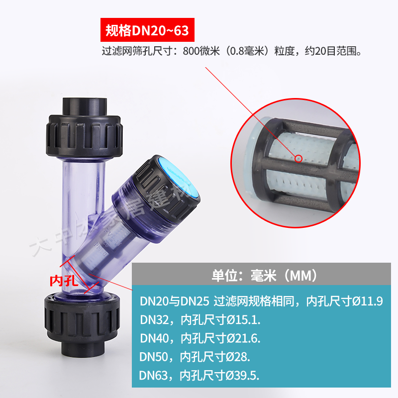 联塑Y型过滤器PVC过滤器UPVC塑料管道过滤器水管透明DN15-DN63 - 图1