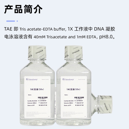 Biosharp 白鲨BL533A 50X TAE溶液 DNA琼脂糖凝胶电泳缓冲液500ml - 图0