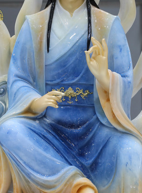 汉白玉九尾狐神像客厅供奉摆件