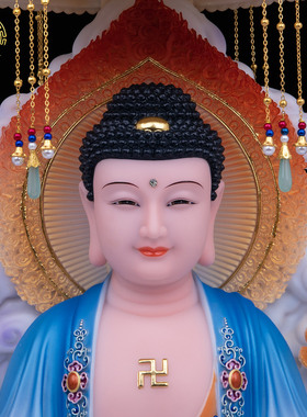 娑婆三圣神像宝盖全堂中式摆件