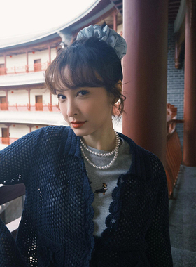 吴昕同款蓝色花苞大肠发圈女高级感头花韩系公主落难多层丸子头绳