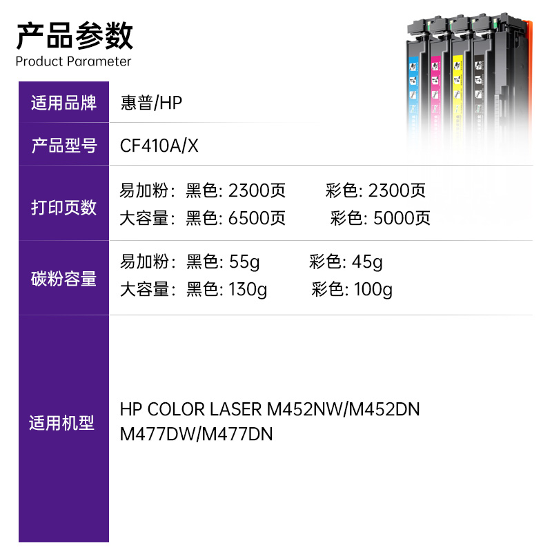 格韵m477fdw硒鼓 适用惠普cf410a硒鼓m452dw m477fnw打印机墨盒m452nw m452dn粉盒m377dw激光打印机碳粉 - 图1