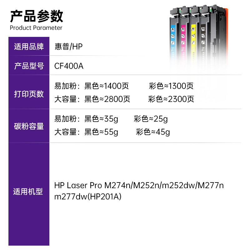 格韵适用惠普HP201A CF400A硒鼓 m252n M277n M277dw M252dw彩色激光打印机LaserPro m274n粉盒墨盒-图1