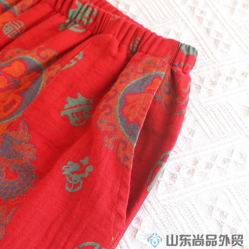 新款复古风红色福字纯棉睡衣女春秋提花国风盘扣本命年家居服套装,淘宝优惠券,粉丝福利购,淘宝优惠卷