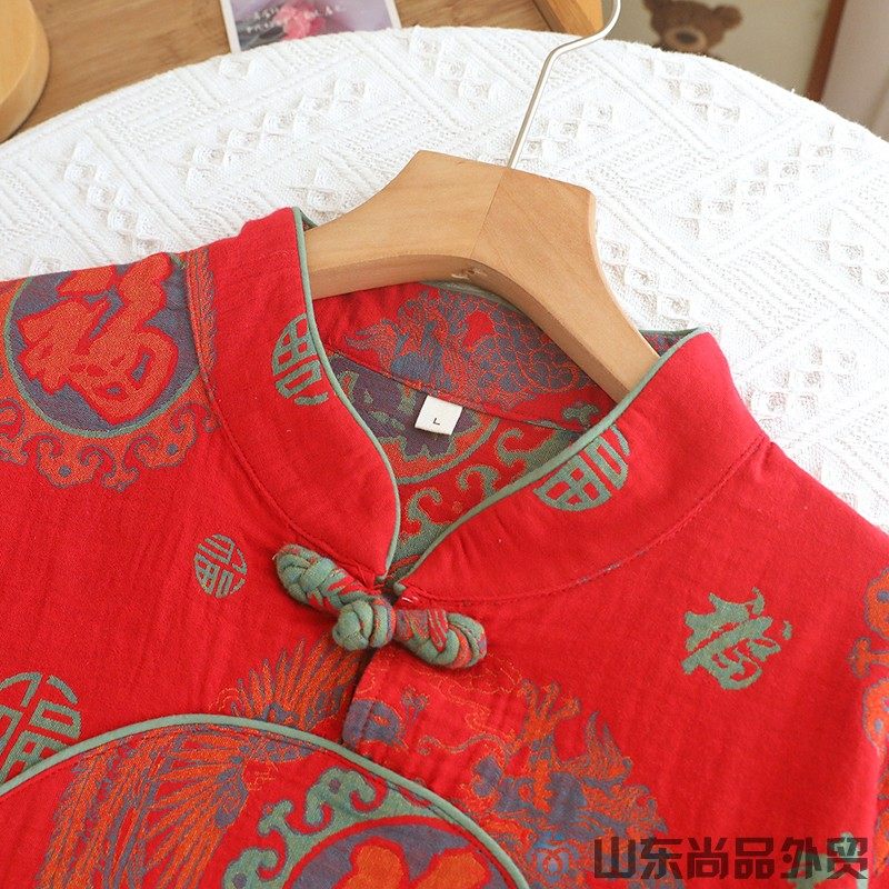 新款复古风红色福字纯棉睡衣女春秋提花国风盘扣本命年家居服套装,淘宝优惠券,粉丝福利购,淘宝优惠卷