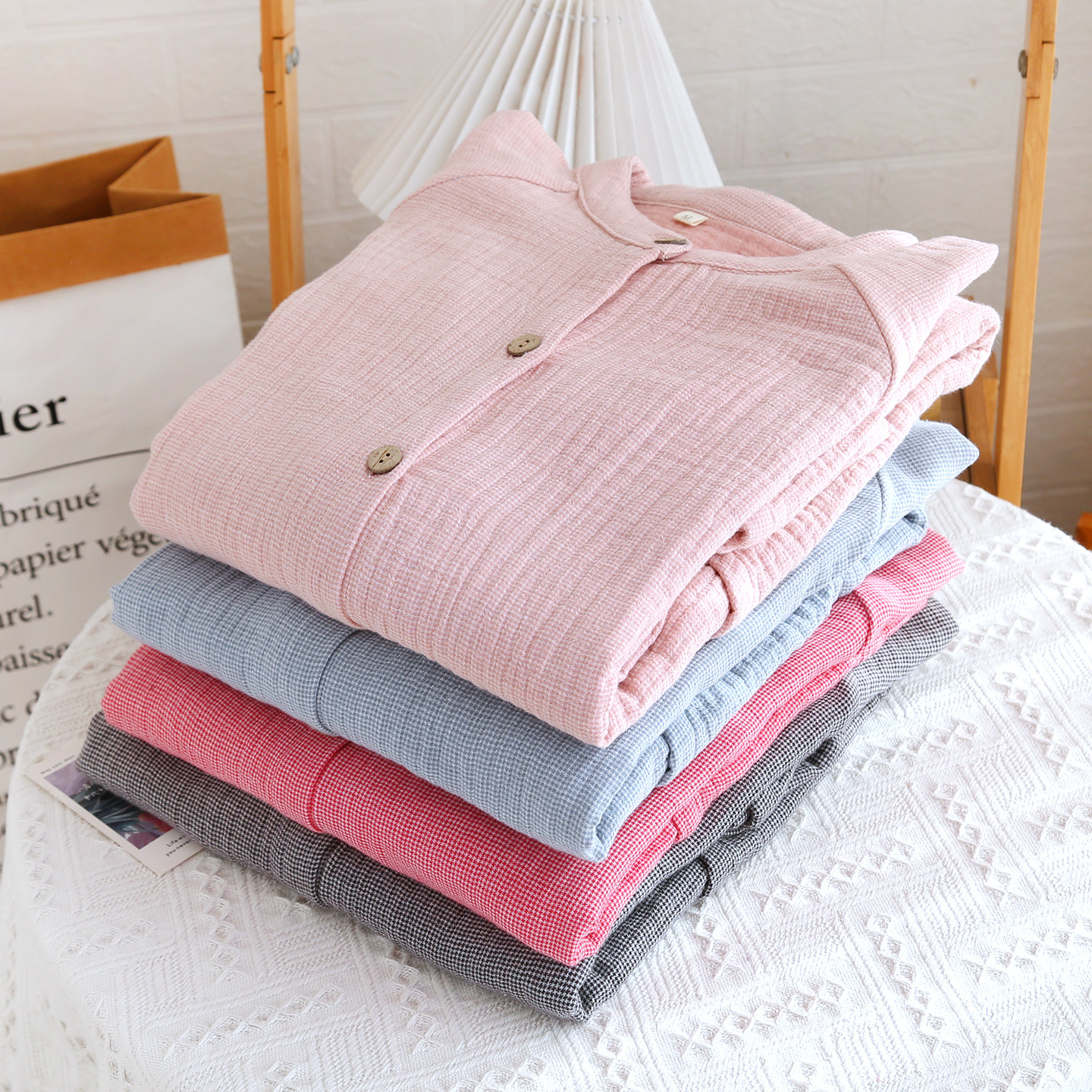 新款纯棉四层纱布睡裙女士秋冬季加厚长袖日系无印格子家居裙睡衣,淘宝优惠券,粉丝福利购,淘宝优惠卷