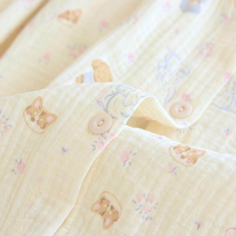 新款纯棉双层纱布睡衣女春秋夏季可爱卡通长袖开衫全棉家居服套装,淘宝优惠券,粉丝福利购,淘宝优惠卷