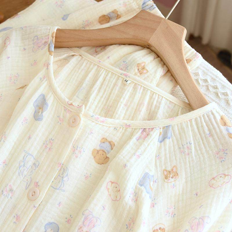 新款纯棉双层纱布睡衣女春秋夏季可爱卡通长袖开衫全棉家居服套装,淘宝优惠券,粉丝福利购,淘宝优惠卷