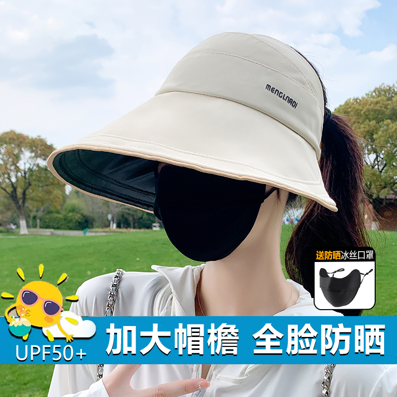防晒帽子女2024新款时尚潮流大帽檐夏季太阳帽防紫外线空顶遮阳帽-图1