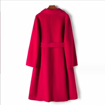 100 wool Hepburn style double-sided woolen coat for women 2024 new style over-the-knee lace-up waist slimming long woolen coat