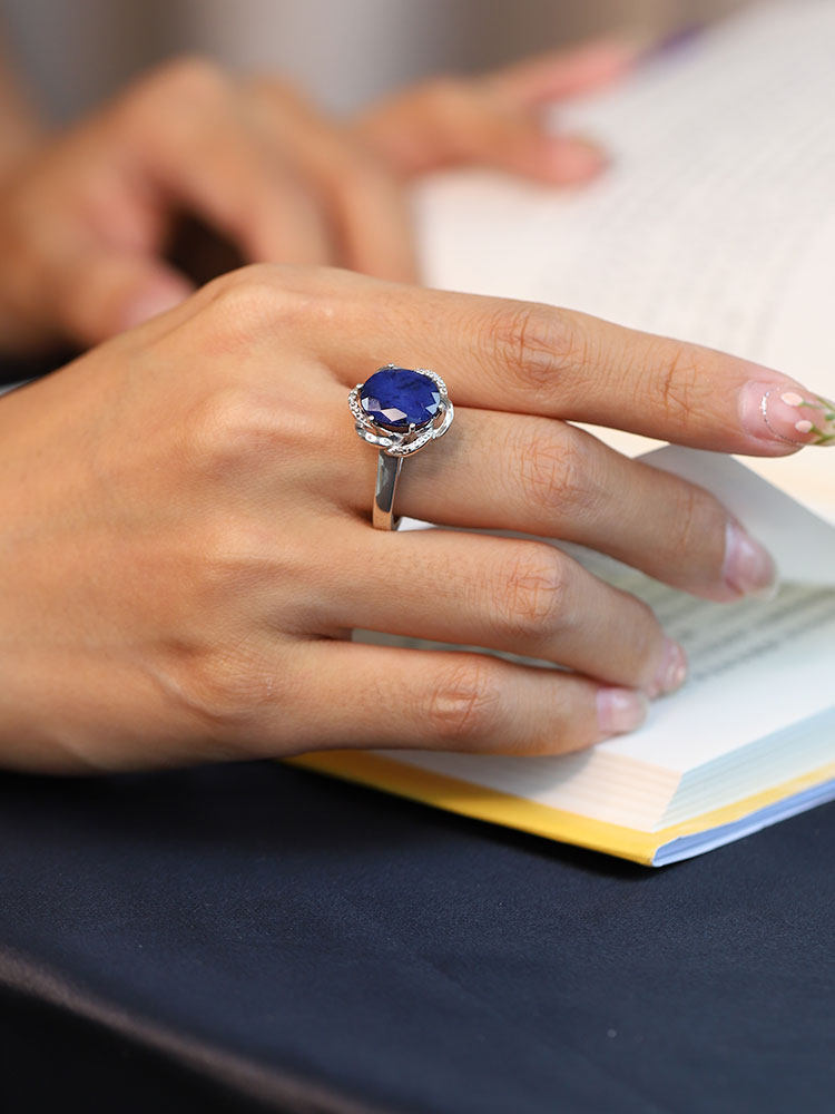 gsk镶5.07克拉天然蓝宝石彩色女戒 gemstoneking海外手饰
