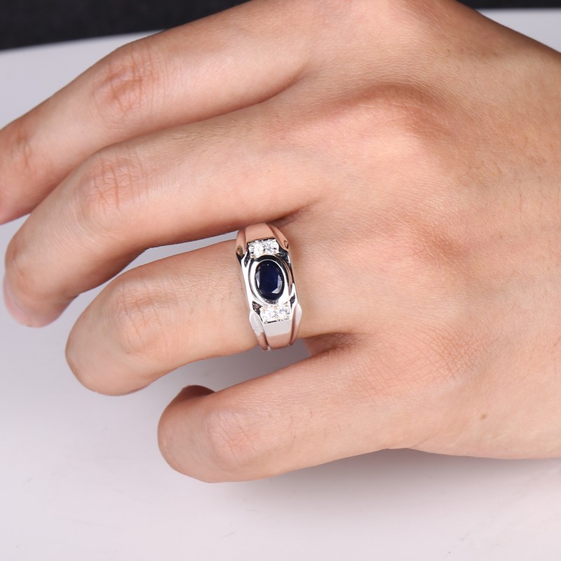GSK戒指男潮925纯银镶1.95克拉彩色宝石蓝宝石单身戒指复古个性 - 图2
