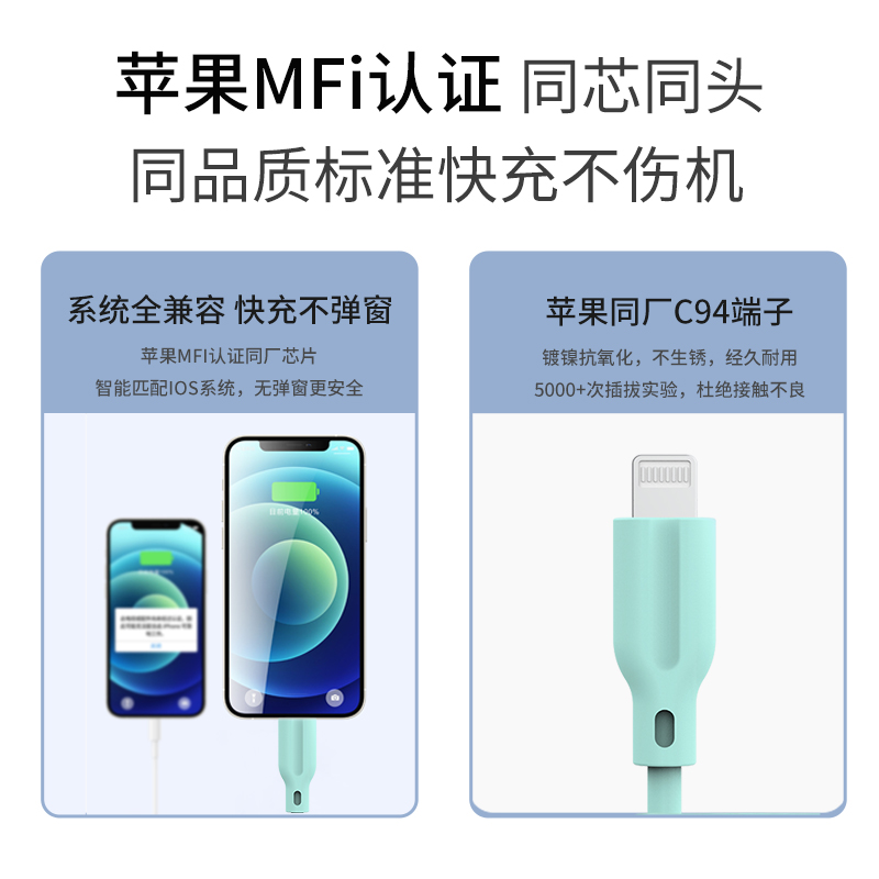 星系源pd快充mfi认证适用苹果apple14iPhone13pro12max11xs8ipad20w弯头2米typec转lightning数据线充电线1米 - 图0