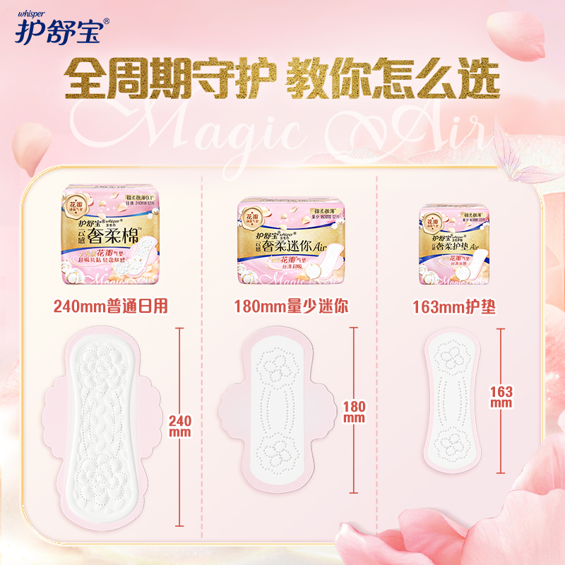 护舒宝奢柔棉气垫卫生巾迷你巾护垫163mm量少超薄22片*4包