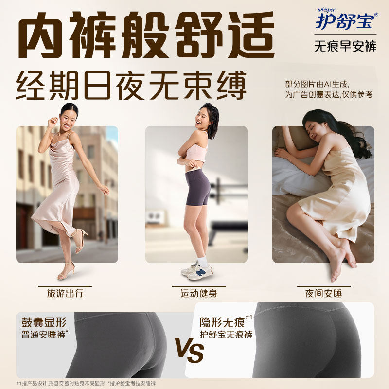 【更换不脱裤】护舒宝无痕贴贴裤早安日安心姨妈安睡裤型卫生巾