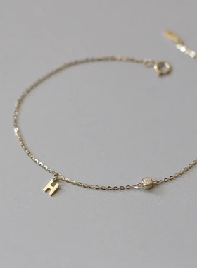 S925纯银镀金H字母小钻手链女 锆石迷你简约气质百搭细手饰