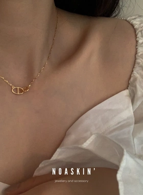 经典猪鼻子项链女S925纯银镀18K金锁骨链气质百搭X高级感锁骨链