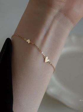 S925纯银镀金三颗小爱心手链女 冷淡风气质时尚简约手饰品