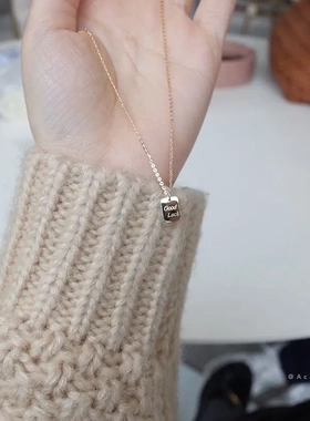 幸运牌S925纯银镀金lucky项链女 方吊牌转运goodluck幸运锁骨链