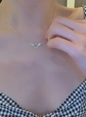 s925纯银镀14k金翅膀项链女锁骨链天使颈链简约气质小众设计网红