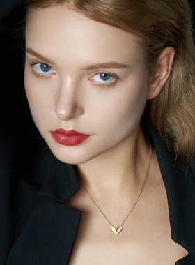 S925纯银镀14K金精致半满钻小爱心项链女 超闪可爱气质百搭锁骨链