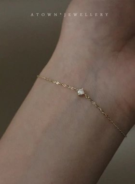 推荐款经典单钻S925纯银镀14K金手链 锆石超百搭日常气质细手链女