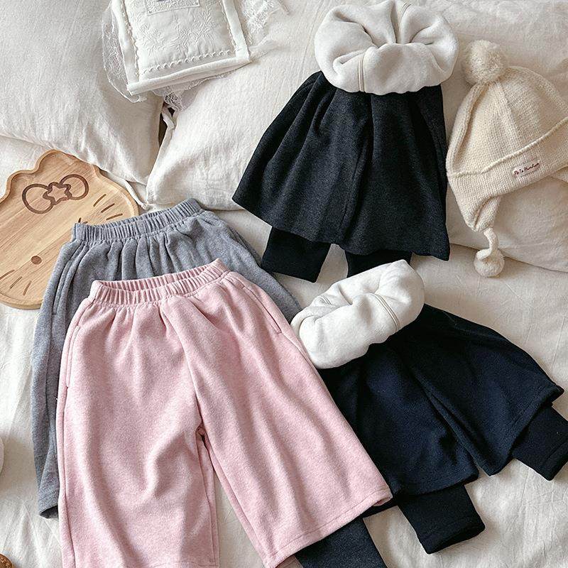 儿童假两件加绒阔腿裤子秋冬季靴裤男女童毛呢加厚长裤打底裤洋气,淘宝优惠券,粉丝福利购,淘宝优惠卷