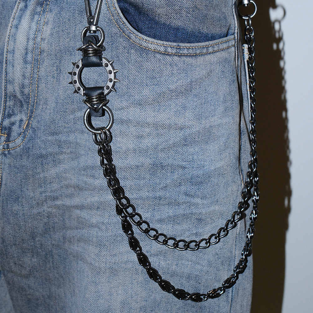 Darkblue真皮骷髅腰铆钉cleanfit朋克摇滚erd穿搭配饰牛仔裤裤链