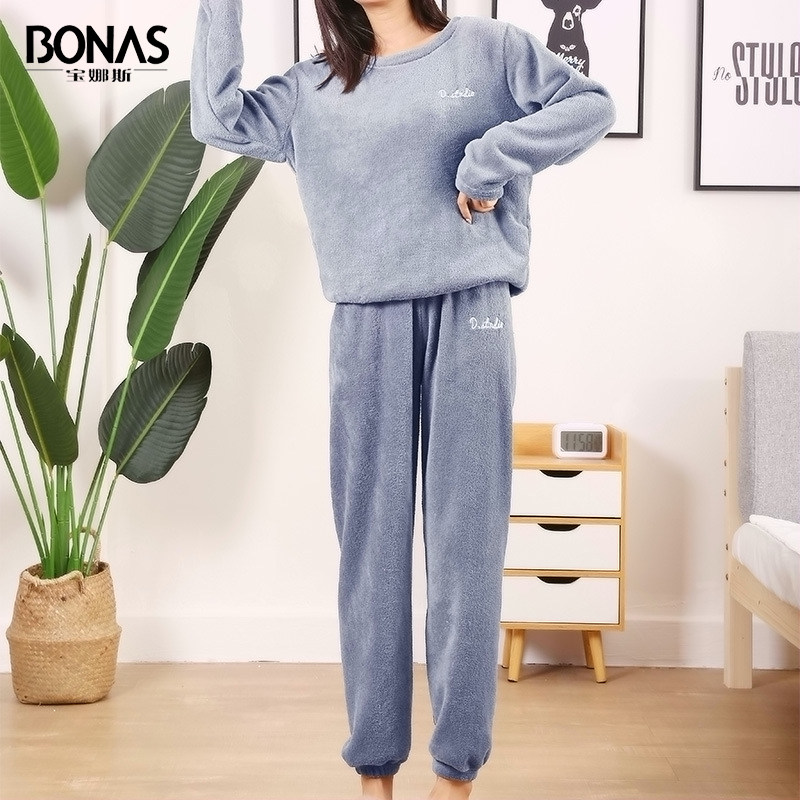 宝娜斯秋冬季加绒可外穿珊瑚绒睡衣 宝娜斯天牛睡衣/家居服套装