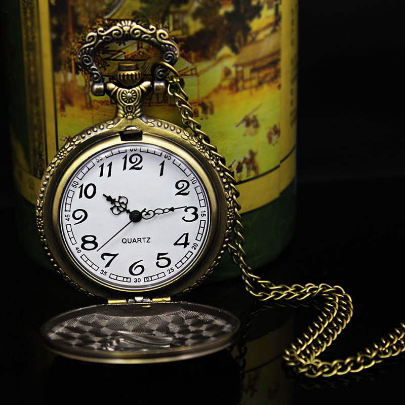 老人学生怀表经典复古翻盖送挂链表 木川怀表