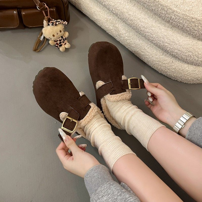 2025年新款冬季勃肯鞋加厚羊毛卷低跟一脚蹬加厚保暖雪地靴毛毛鞋,淘宝优惠券,粉丝福利购,淘宝优惠卷