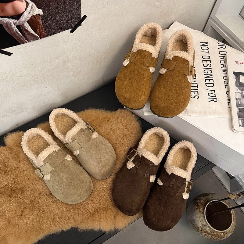 2025年新款冬季勃肯鞋加厚羊毛卷低跟一脚蹬加厚保暖雪地靴毛毛鞋,淘宝优惠券,粉丝福利购,淘宝优惠卷