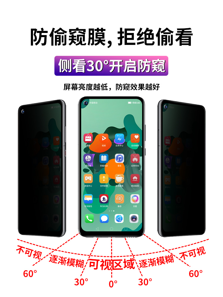 适用华为nova5pro钢化膜防窥nova7防窥膜nove5i防偷窥5iPro防偷窃note5z全屏nova6se手机novo4抗蓝光nova3-图0