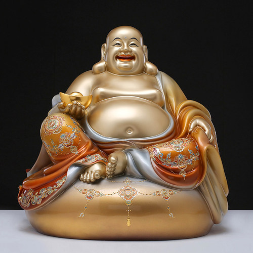 台湾贴金镶宝弥勒佛佛像纯铜大肚笑佛菩萨客厅公司供奉招财运摆件 - 图1