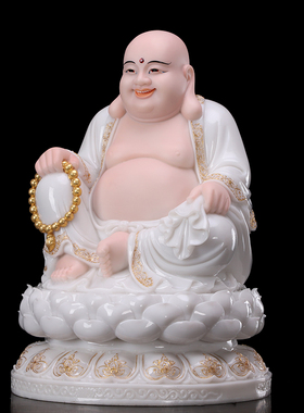 汉白玉石描金大肚菩萨弥勒佛像
