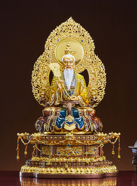 纯铜精雕彩绘三清道祖神像供奉