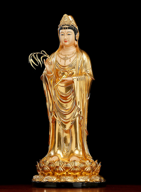 树脂仿铜贴金滴水观音佛像摆件