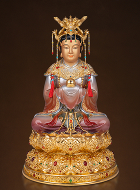 纯铜彩绘镶宝石三霄娘娘铜像道家供奉碧霄仙子云琼霄送子娘娘神像