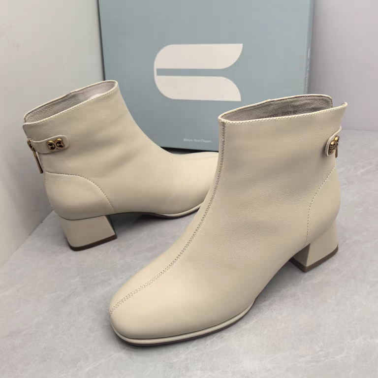 Comely康莉撤柜断码秋季真皮时装靴方头粗中跟后拉链短靴女瘦瘦靴,淘宝优惠券,粉丝福利购,淘宝优惠卷