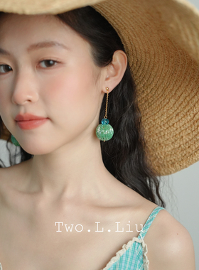 绿色圆球耳环女原创气质度假风