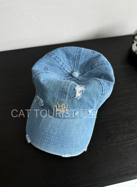 CAT TOURIST 欧美街头破洞牛仔棒球帽2025新款字母刺绣鸭舌帽时尚