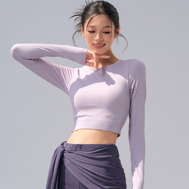 2025新款瑜伽服长袖春夏带胸垫健身圆领T恤露脐运动通勤紧身上衣,淘宝优惠券,粉丝福利购,淘宝优惠卷