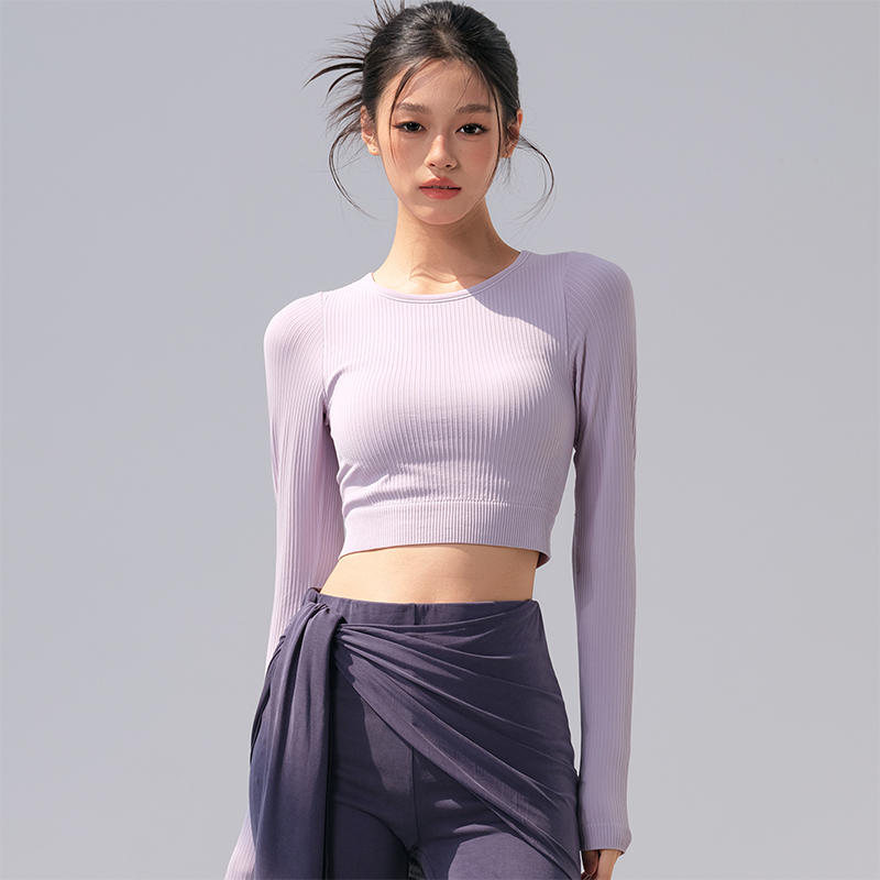 2025新款瑜伽服长袖春夏带胸垫健身圆领T恤露脐运动通勤紧身上衣,淘宝优惠券,粉丝福利购,淘宝优惠卷