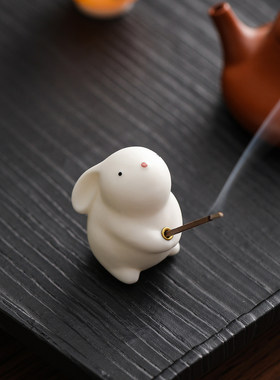 有趣可爱兔子陶瓷香插艺术摆件