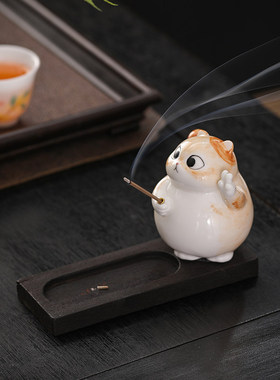 有趣可爱小猫线香底座茶室摆件