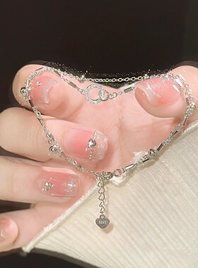 银色几何手链女百搭高级感2025年新款时尚小众设计双层叠戴手