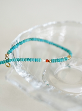 「松」天然绿松石14k包金手链女小众高级感叠戴手串手饰礼物新款