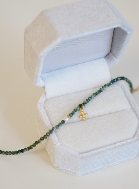 「苔」原创天然石绿龙晶四叶草吊坠14k包金手链女叠戴手串夏