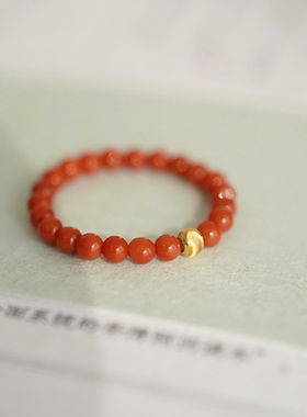 「岁苒」原创天然南红玛瑙戒指女新中式国风柿子红串珠食指戒礼物