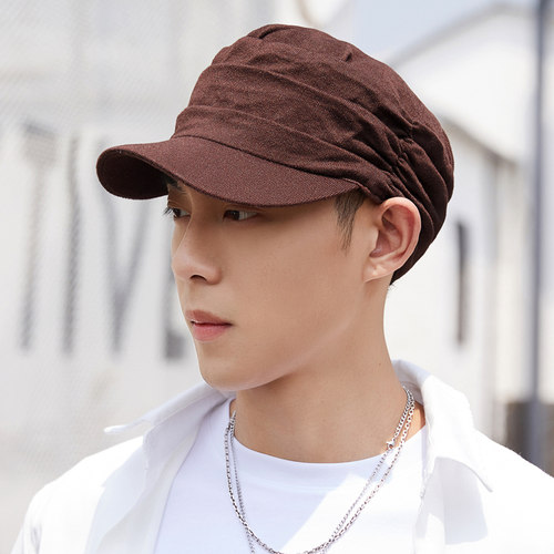 帽子男士韩版潮春秋季平顶帽简约休闲黑色鸭舌帽纯色褶皱棒球帽子 - 图2